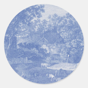 Blauwtoil de Jouy Frans Land Shabby Elegance Ronde Sticker