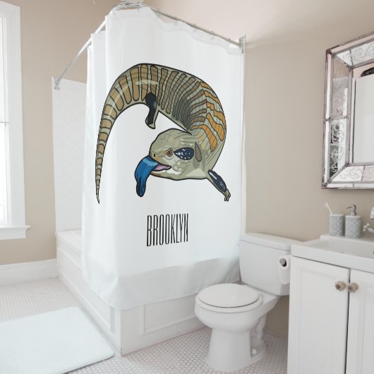 Blauwtongen cartoon illustratie douchegordijn (In situ)