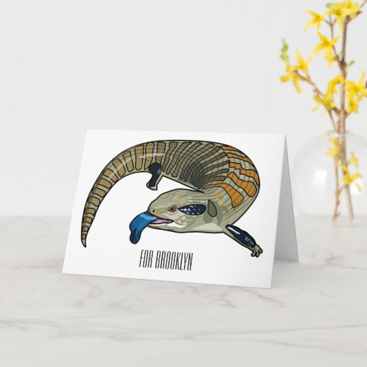 Blauwtongen cartoon illustratie kaart (Gele Bloem)