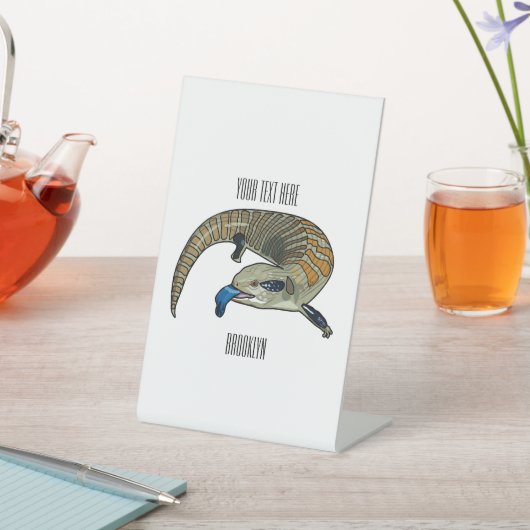 Blauwtongen cartoon illustratie reclamebord met voetstuk (Insitu)