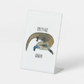 Blauwtongen cartoon illustratie reclamebord met voetstuk (Voorkant)