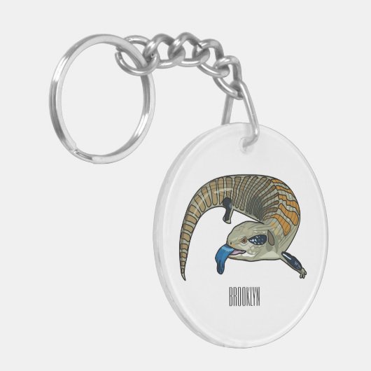 Blauwtongen cartoon illustratie sleutelhanger (Voorkant Links)