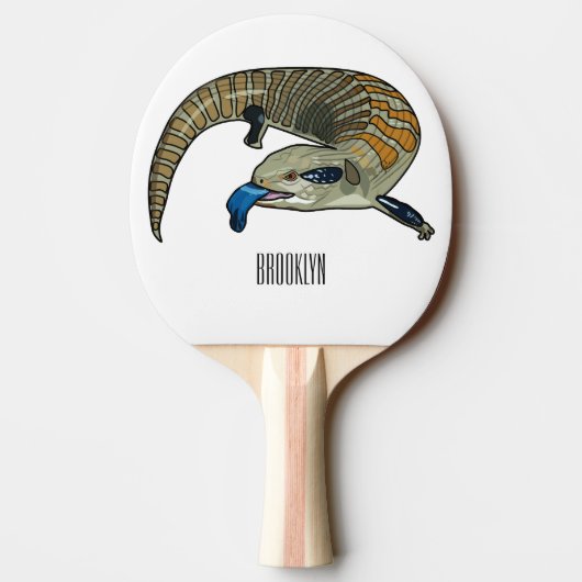 Blauwtongen cartoon illustratie tafeltennisbatje (Achterkant)
