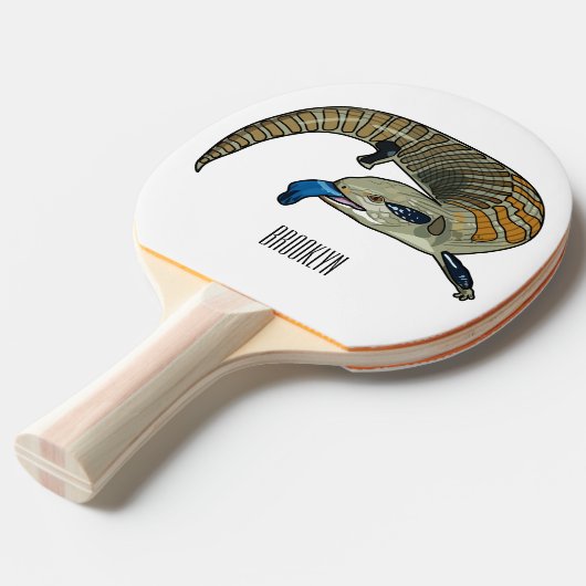 Blauwtongen cartoon illustratie tafeltennisbatje (Voorkant Gekanteld)