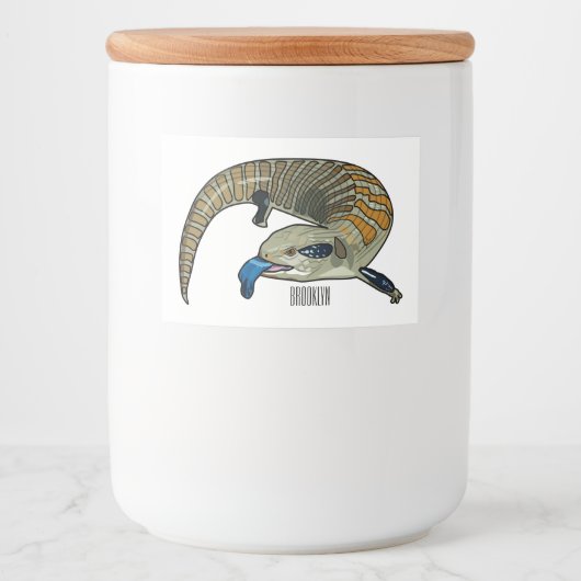 Blauwtongen cartoon illustratie voedselcontainer etiket (Voorkant)