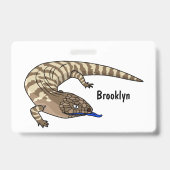Blauwtonghagedis reptiel cartoon badge (Achterkant)