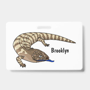 Blauwtonghagedis reptiel cartoon badge