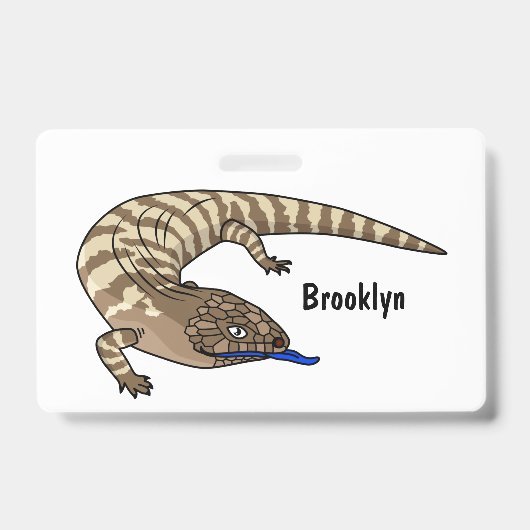 Blauwtonghagedis reptiel cartoon badge (Voorzijde)