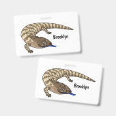 Blauwtonghagedis reptiel cartoon badge (Voor- en achterkant)