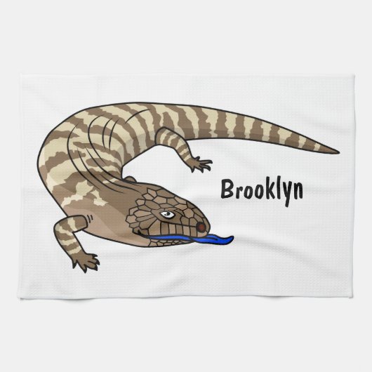 Blauwtonghagedis reptiel cartoon theedoek (Horizontaal)