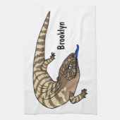 Blauwtonghagedis reptiel cartoon theedoek (Verticaal)