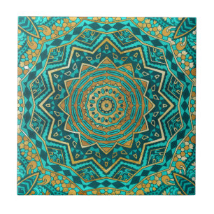 Blauwtopaz mandala tegeltje