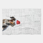 Blauwvink Coonhound Dog in Santa Hat Woof Kerstmis Theedoek (Horizontaal)