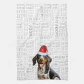 Blauwvink Coonhound Dog in Santa Hat Woof Kerstmis Theedoek (Verticaal)