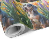 Blauwvink Coonhound Dog Spring Flowers Painting Cadeaupapier (Rol Hoek)