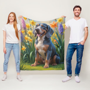 Blauwvink Coonhound Dog Spring Flowers Painting Fleece Deken