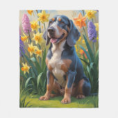 Blauwvink Coonhound Dog Spring Flowers Painting Fleece Deken (Voorkant)