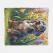 Blauwvink Coonhound Dog Spring Flowers Painting Fleece Deken (Voorkant (Horizontaal))