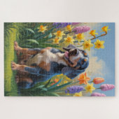 Blauwvink Coonhound Dog Spring Flowers Painting Legpuzzel (Horizontaal)