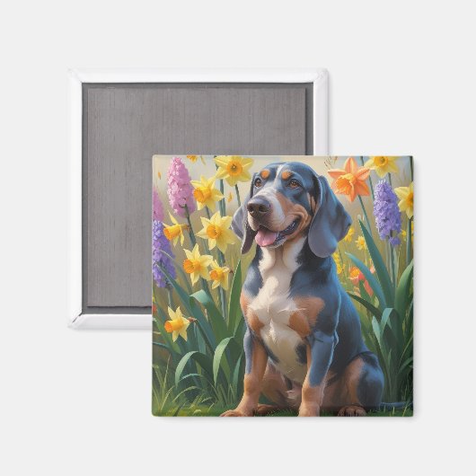 Blauwvink Coonhound Dog Spring Flowers Painting Magneet