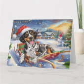 Blauwvink Coonhound Hond in Sleigh Sneeuw Kerstmis Kaart (Voorkant)