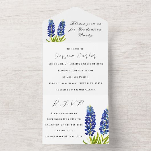 Blauwvintonijn Blauwe wilde bloem All In One Uitnodiging (Binnen)