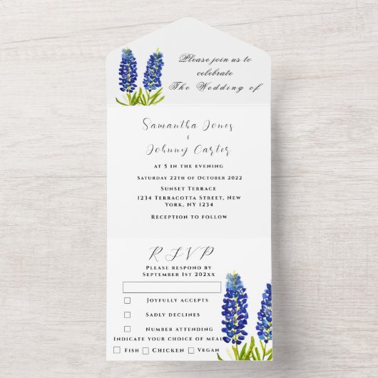 Blauwvintonijn Blauwe wilde bloemen All In One Uitnodiging (Binnen)