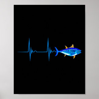 Blauwvintonijn Hartslag Ekg Pulseline Deep Zee Fis Poster