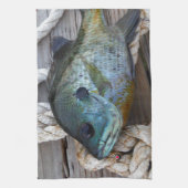 Blauwvintonijn op de haven en aan de touw theedoek (Verticaal)