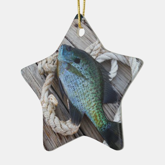 blauwvintonijn op het dok keramisch ornament (Links)