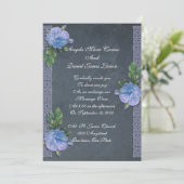 blauwvintonijn rozen krijtbordbruiloft Uitnodigin Kaart (Staand voorkant)