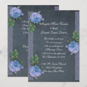 blauwvintonijn rozen krijtbordbruiloft Uitnodigin Kaart (Voorkant / Achterkant)