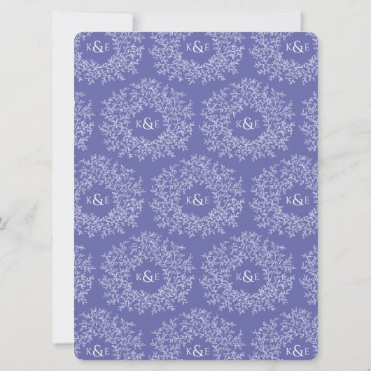 blauwvintonijnse monogram bruiloft kaart (Achterkant)