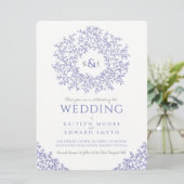 blauwvintonijnse monogram bruiloft kaart (Staand voorkant)