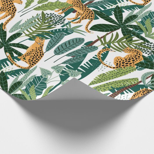 Blauwvlekken panter en oerwoud bladeren patroon cadeaupapier (Hoek)