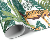 Blauwvlekken panter en oerwoud bladeren patroon cadeaupapier (Rol Hoek)