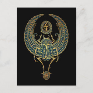 Blauwvleugelige Egyptische Scarab Beetle met Ankh Briefkaart