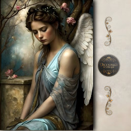 Blauwvleugelige Engel Romantische Vintage Kunst De Tissuepapier