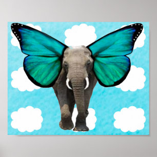 Blauwvleugelige Olifant in Wolken Poster