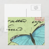 Blauwvleugelvlinder op Blauwgroen Briefkaart (Voorkant / Achterkant)