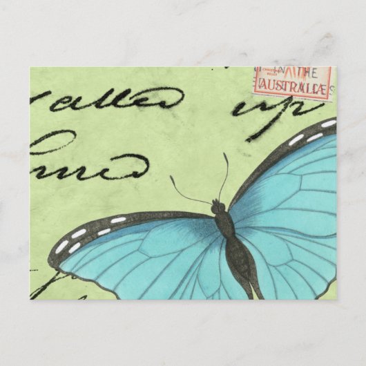 Blauwvleugelvlinder op Blauwgroen Briefkaart (Voorkant)