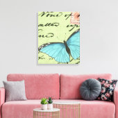 Blauwvleugelvlinder op Blauwgroen Briefkaart Canvas Afdruk (Insitu (Woonkamer))