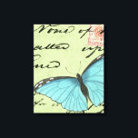 Blauwvleugelvlinder op Blauwgroen Briefkaart Canvas Afdruk<br><div class="desc">Dit blauwgroen briefkaart draagt een boodschap van schoonheid. Een delicate blauwe vlinder rust op de kaart,  die enkele van het manuscript verduistert het bevat. Deze Vision Studio-afdruk zou een geweldige aanvulling zijn op uw huis!</div>