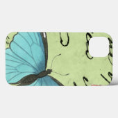 Blauwvleugelvlinder op Blauwgroen Briefkaart Case-Mate iPhone Case (Achterkant (horizontaal))