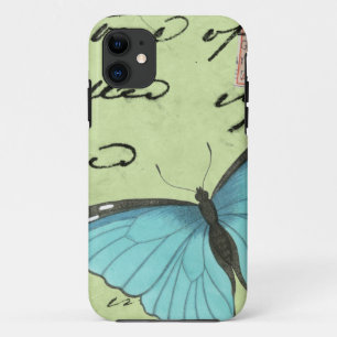 Blauwvleugelvlinder op Blauwgroen Briefkaart Case-Mate iPhone Case