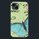 Blauwvleugelvlinder op Blauwgroen Briefkaart iPhone 13 Hoesje<br><div class="desc">Dit blauwgroen briefkaart draagt een boodschap van schoonheid. Een delicate blauwe vlinder rust op de kaart,  die enkele van het manuscript verduistert het bevat. Deze Vision Studio-afdruk zou een geweldige aanvulling zijn op uw huis!</div>