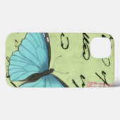 Blauwvleugelvlinder op Blauwgroen Briefkaart Case-Mate iPhone Case (Achterkant (horizontaal))