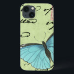 Blauwvleugelvlinder op Blauwgroen Briefkaart Case-Mate iPhone Case<br><div class="desc">Dit blauwgroen briefkaart draagt een boodschap van schoonheid. Een delicate blauwe vlinder rust op de kaart,  die enkele van het manuscript verduistert het bevat. Deze Vision Studio-afdruk zou een geweldige aanvulling zijn op uw huis!</div>