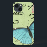 Blauwvleugelvlinder op Blauwgroen Briefkaart Case-Mate iPhone Case<br><div class="desc">Dit blauwgroen briefkaart draagt een boodschap van schoonheid. Een delicate blauwe vlinder rust op de kaart,  die enkele van het manuscript verduistert het bevat. Deze Vision Studio-afdruk zou een geweldige aanvulling zijn op uw huis!</div>
