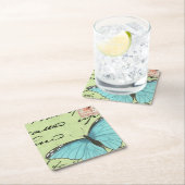 Blauwvleugelvlinder op Blauwgroen Briefkaart Kartonnen Onderzetters (Insitu)